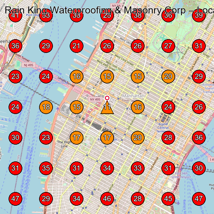 Rain King Waterproofing & Masonry Corp GeoGrid visibility map for Roofing Contractor in New York